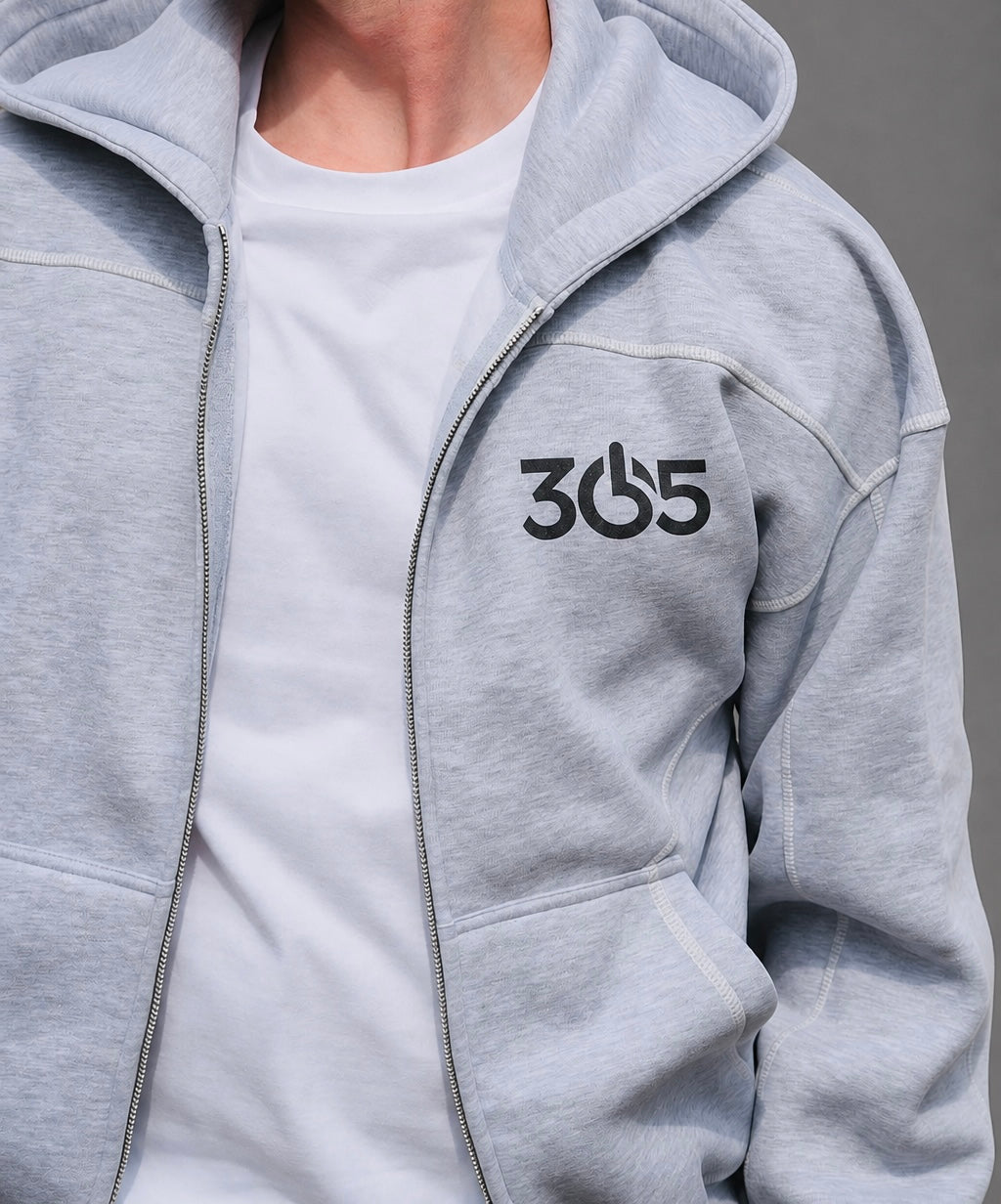 MODE 365 Zip-Up Boxy Hoodie - Flower Grey