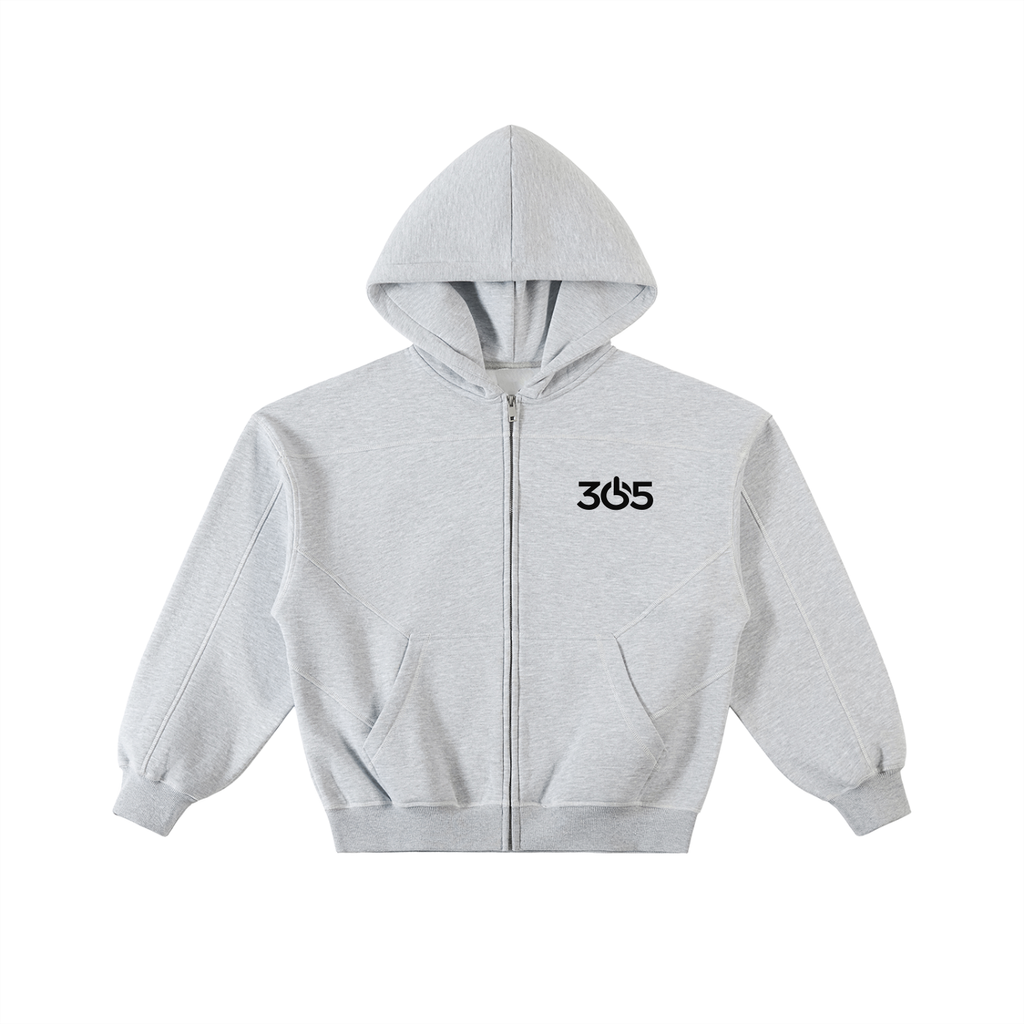 MODE 365 Zip-Up Boxy Hoodie - Flower Grey