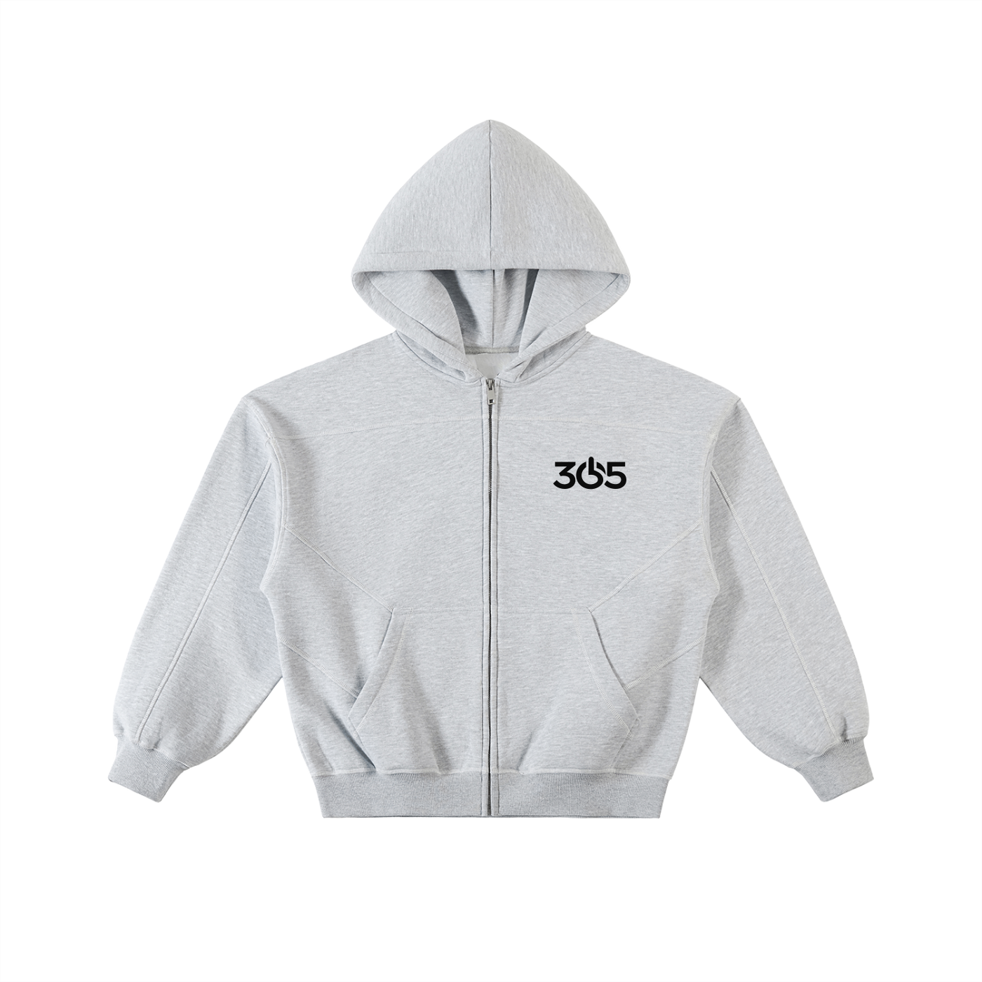 MODE 365 Zip-Up Boxy Hoodie - Flower Grey