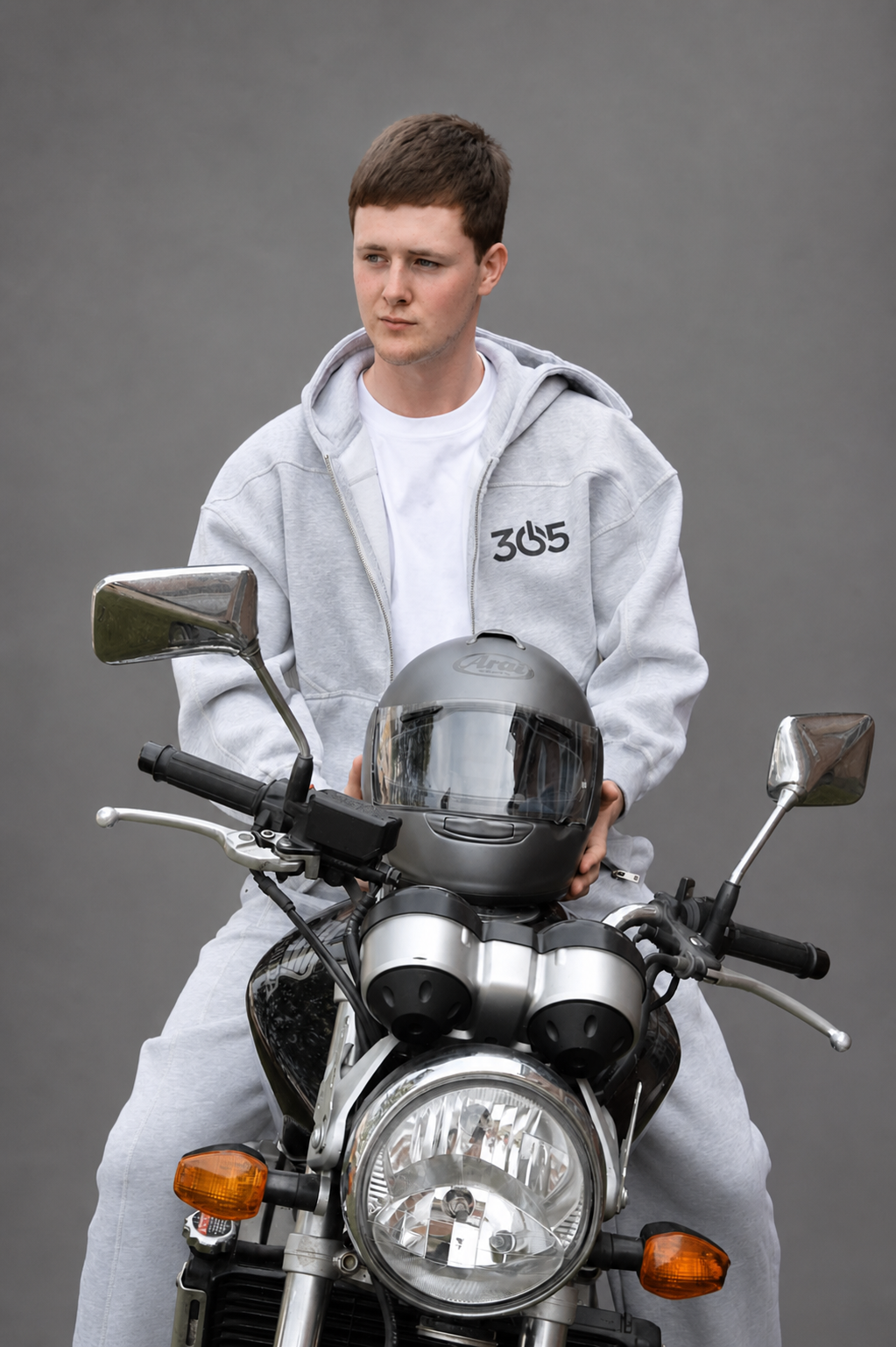 MODE 365 Zip-Up Boxy Hoodie - Flower Grey
